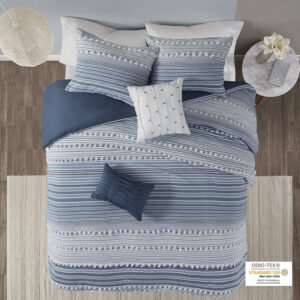 Calum Cotton Jacquard Duvet Cover Set in Navy From Urban Habitat