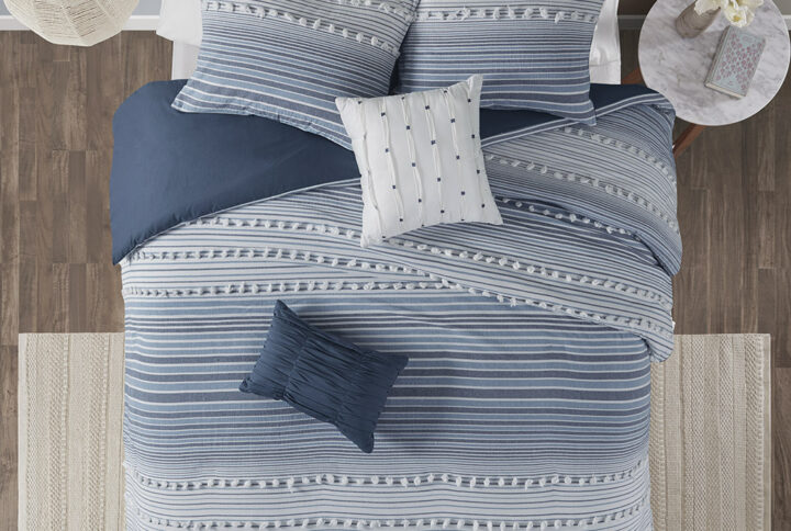 Calum Cotton Jacquard Duvet Cover Set in Navy From Urban Habitat