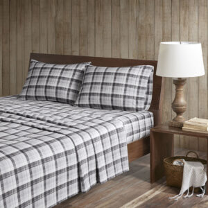 Flannel Sheet Set in Grey Plaid From Woolrich