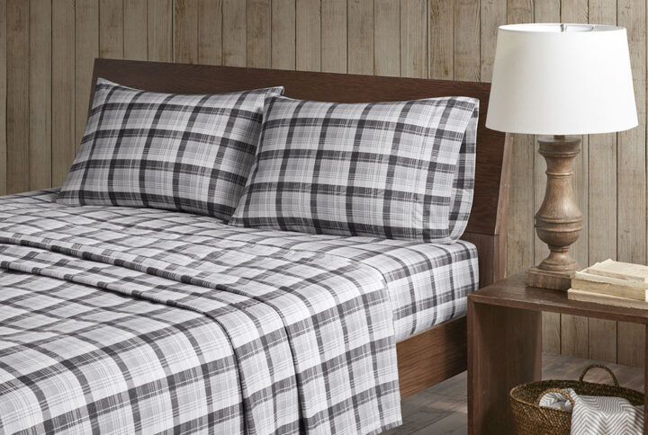 Flannel Sheet Set in Grey Plaid From Woolrich