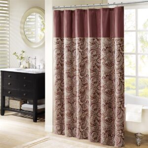 Aubrey Jacquard Shower Curtain in Burgundy From Madison Park