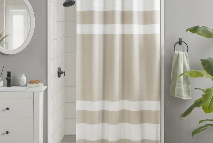 Spa Waffle Shower Curtain with 3M Treatment in Taupe From Madison Park