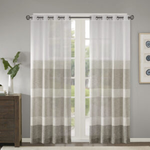 Hayden Woven Faux Linen Striped Window Sheer in Neutral From Madison Park