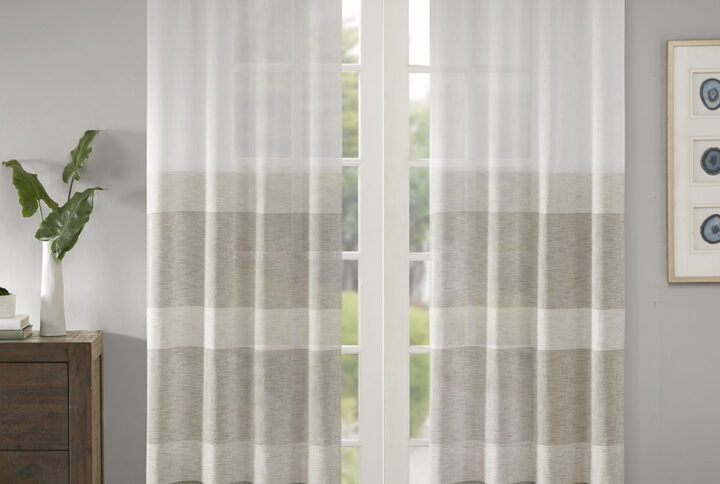 Hayden Woven Faux Linen Striped Window Sheer in Neutral From Madison Park