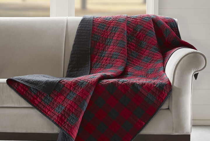 Woolrich Check Quilted Throw in Red From Woolrich