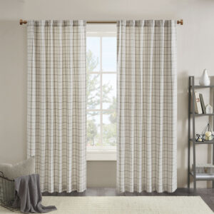 Anaheim Plaid Rod Pocket and Back Tab Curtain Panel with Fleece Lining in Natural From Madison Park