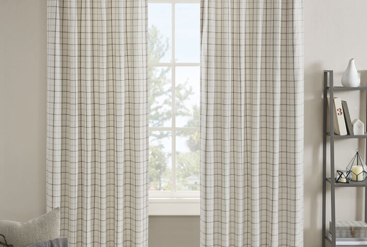 Anaheim Plaid Rod Pocket and Back Tab Curtain Panel with Fleece Lining in Natural From Madison Park