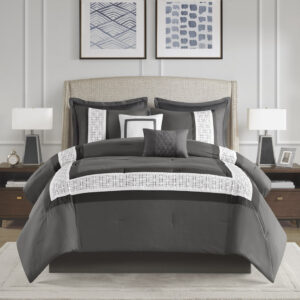 Powell 8 Piece Embroidered Comforter Set in Dark Grey From 510 Design