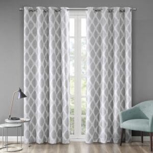 Blakesly Printed Ikat Blackout Curtain Panel in Grey From SunSmart