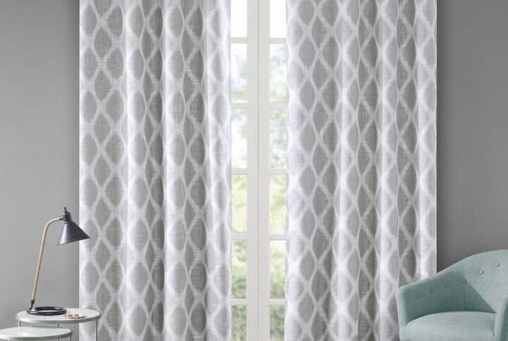 Blakesly Printed Ikat Blackout Curtain Panel in Grey From SunSmart