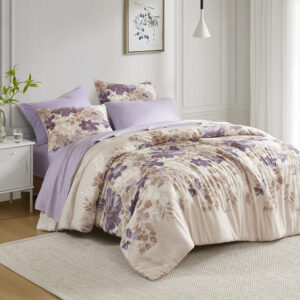 Luna Floral Comforter Set with Bed Sheets in Taupe From Madison Park Essentials