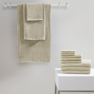 Big Bundle 100% Cotton Quick Dry 12 Piece Bath Towel Set in Beige From 510 Design