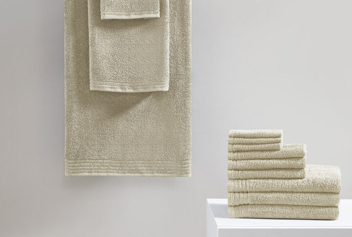 Big Bundle 100% Cotton Quick Dry 12 Piece Bath Towel Set in Beige From 510 Design