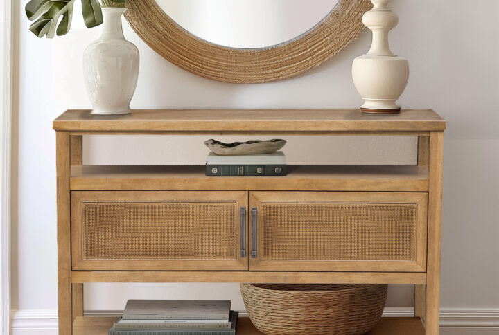 Naomi 2 Door Storage Console Table in Honey From Martha Stewart