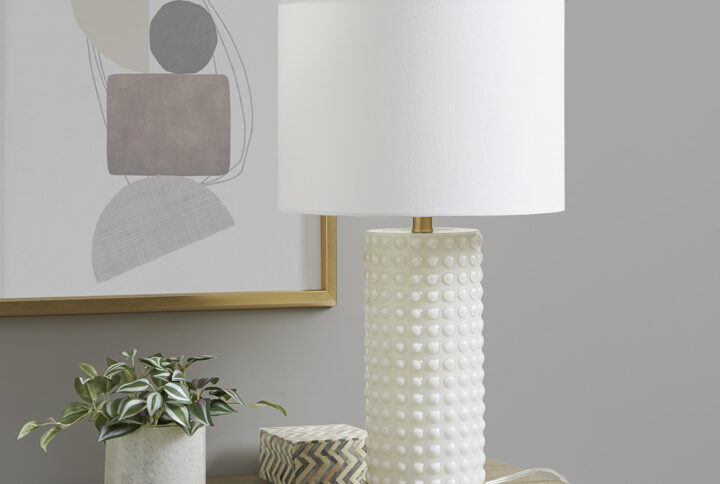 Grace Ivy Textured Dot Table Lamp in White/Gold From INK+IVY