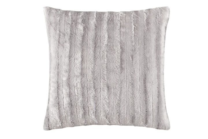 Duke Faux Fur Square Pillow in Grey From Madison Park