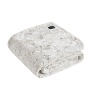 Zuri Faux Fur Heated Wrap with Built-in Controller in Snow Leopard From Beautyrest