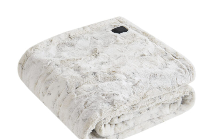 Zuri Faux Fur Heated Wrap with Built-in Controller in Snow Leopard From Beautyrest