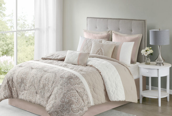 Shawnee 8 Piece Comforter Set in Blush From 510 Design