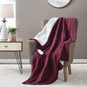 Fleece to Sherpa Heated Throw in Burgundy From Serta