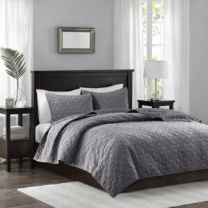 Harper 3 Piece Velvet Quilt Set in Grey From Madison Park