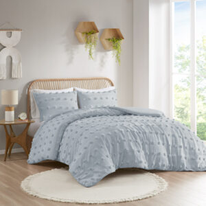 Lucy Clip Jacquard Duvet Cover Set in Blue From Intelligent Design