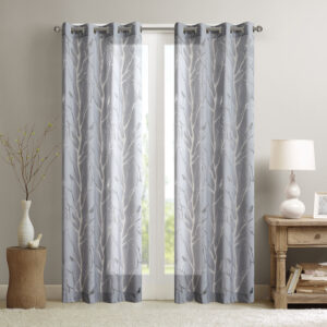 Averil Grommet Top Sheer Bird on Branches Burnout Window Curtain in Grey From Madison Park