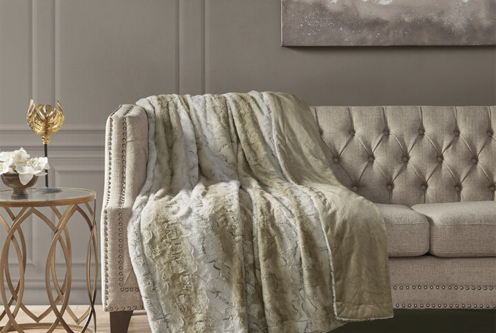 Zuri Oversized Faux Fur Throw in Sand From Madison Park