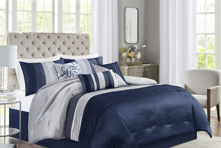 Amherst 7 Piece Comforter Set in Navy From Madison Park