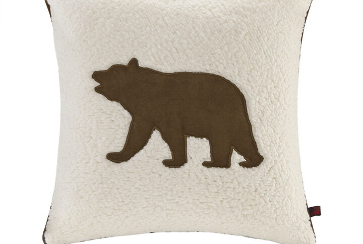 Bear Square Berber Pillow in White From Woolrich