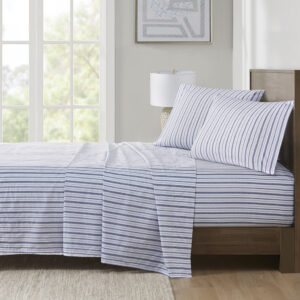 200 Thread Count Printed Cotton Sheet Set in Blue Stripe From Madison Park Essentials