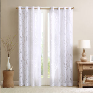 Averil Grommet Top Sheer Bird on Branches Burnout Window Curtain in White From Madison Park