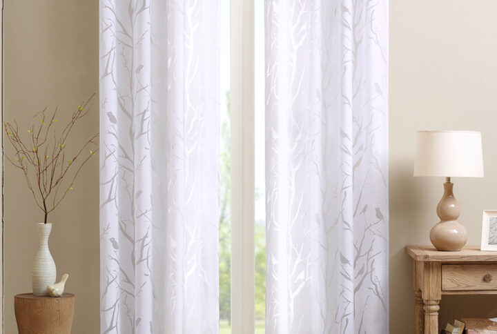 Averil Grommet Top Sheer Bird on Branches Burnout Window Curtain in White From Madison Park