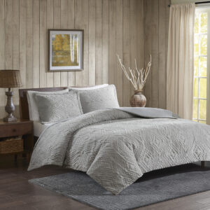 Teton Embroidered Plush Quilt Set in Grey From Woolrich