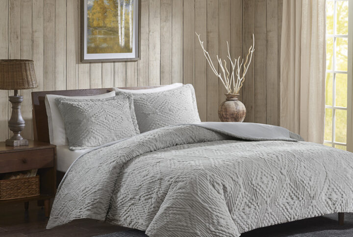 Teton Embroidered Plush Quilt Set in Grey From Woolrich