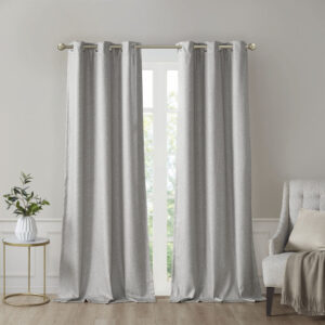 Como Tonal Printed Faux Silk Room Darkening Curtain Panel Pair in Grey From SunSmart