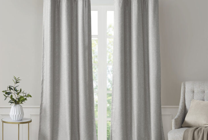 Como Tonal Printed Faux Silk Room Darkening Curtain Panel Pair in Grey From SunSmart