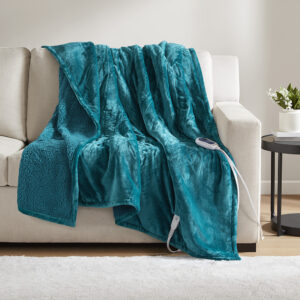 Heated Microlight to Berber Throw in Teal From Beautyrest