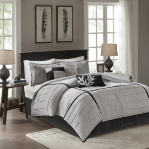 Dune 7 Piece Faux Suede Comforter Set in Grey From Madison Park