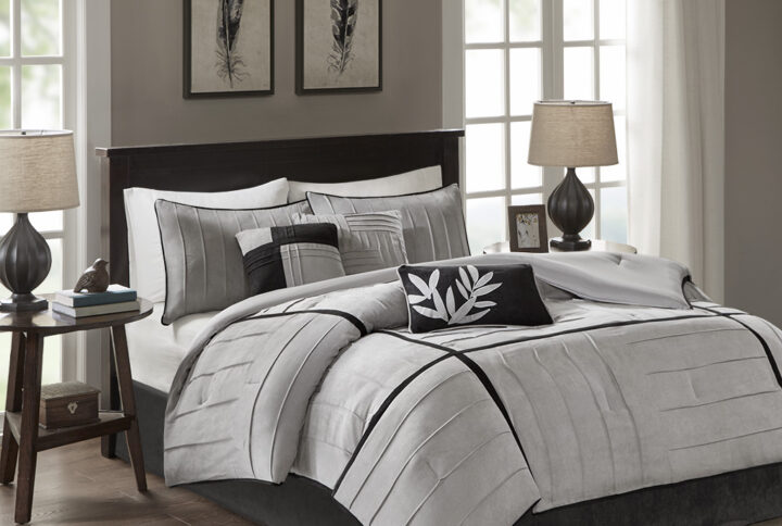 Dune 7 Piece Faux Suede Comforter Set in Grey From Madison Park