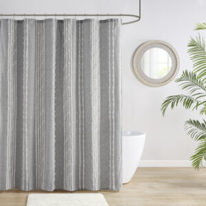 Kara Cotton Jacquard Shower Curtain in Gray From INK+IVY