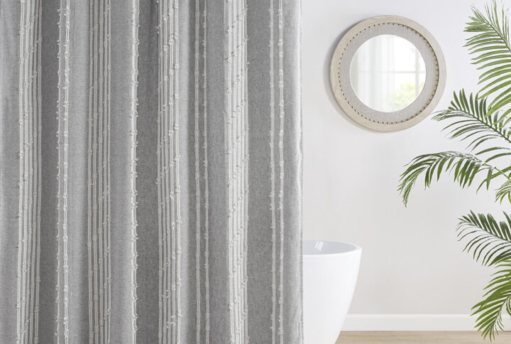 Kara Cotton Jacquard Shower Curtain in Gray From INK+IVY