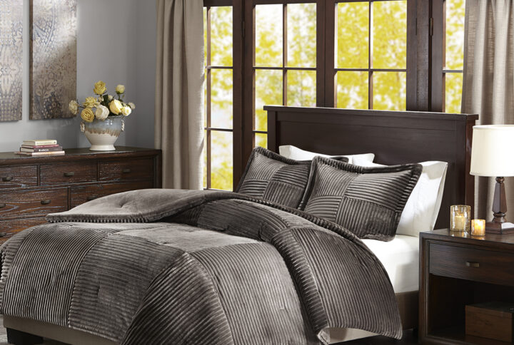 Parker Plush Down Alternative Comforter Set in Grey From Madison Park