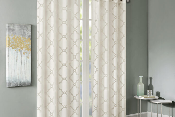 Eden Fretwork Burnout Sheer Curtain Panel in Ivory From Madison Park