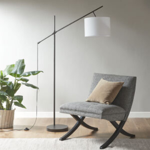 Keller Adjustable Arched Floor Lamp with Drum Shade in Oil Rubbed Bronze/Cream From INK+IVY