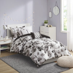 Dorsey Floral Print Comforter Set in Black/White From Intelligent Design