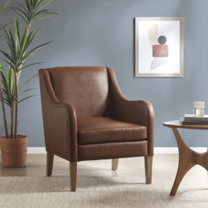 Ferguson Faux Leather Accent Chair in Brown From INK+IVY