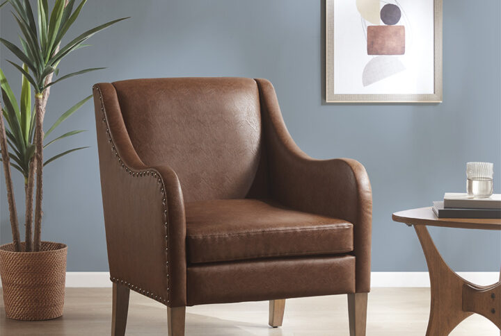 Ferguson Faux Leather Accent Chair in Brown From INK+IVY