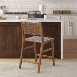 Oslo Faux Leather Woven Counter Stool 24"H in Brown From INK+IVY