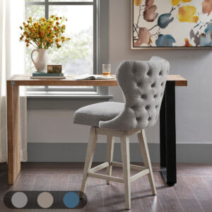 Hancock High Wingback Button Tufted Upholstered 27" Swivel Counter Stool with Nailhead Accent in Grey From Madison Park